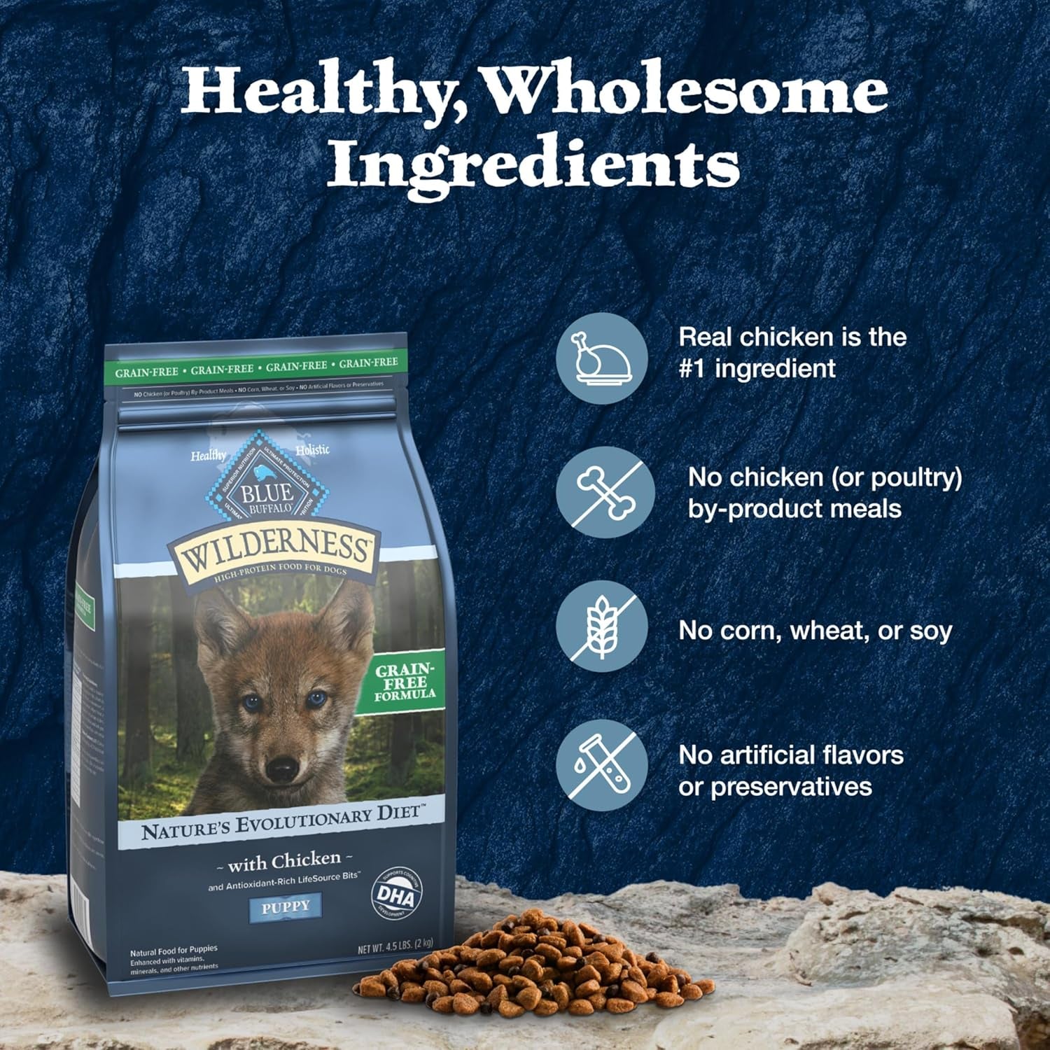 Wilderness Puppy High-Protein Dry Dog Food with Real Chicken, Grain-Free, Made in the USA with Natural Ingredients, Chicken, 24-Lb Bag