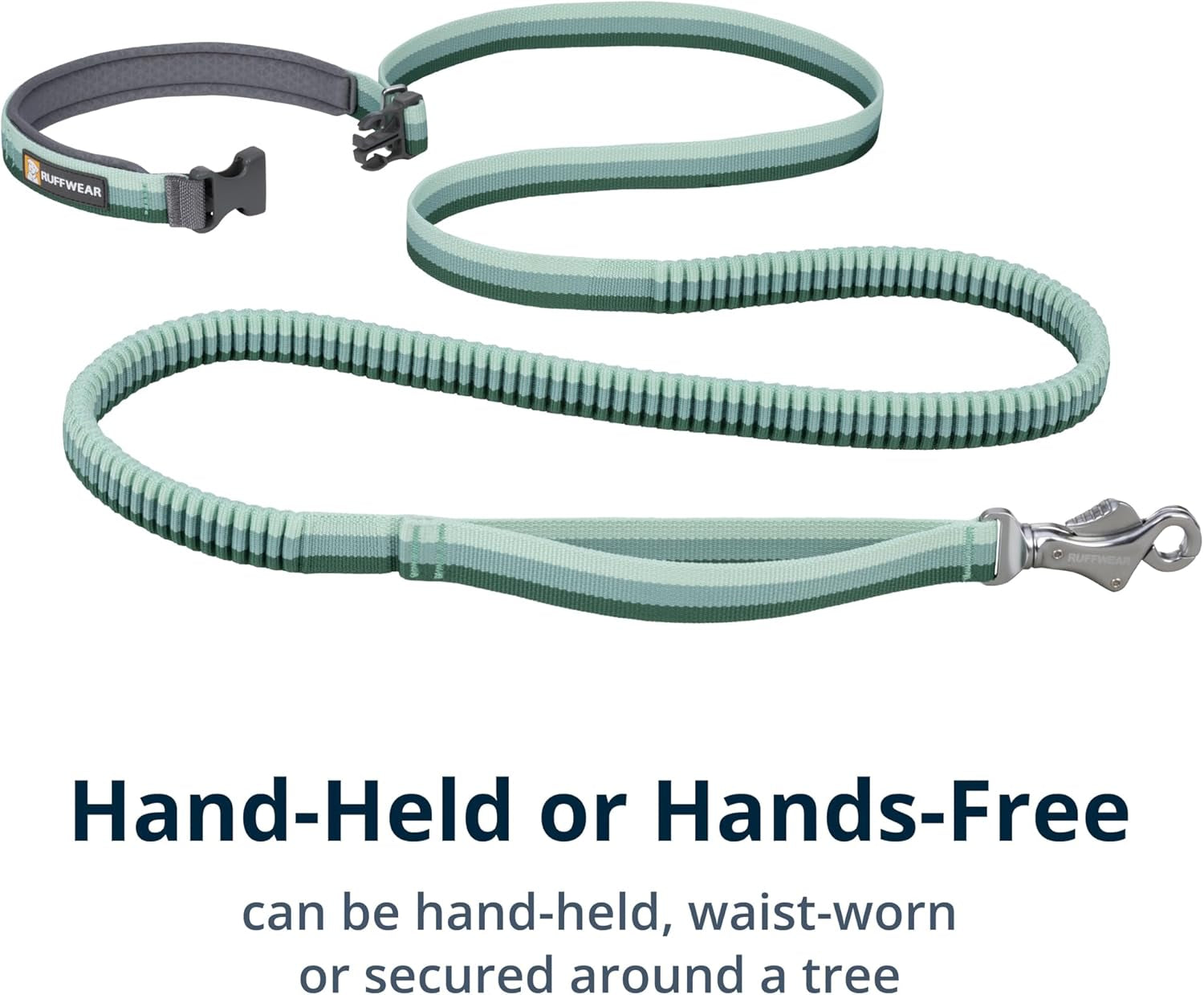 , Roamer Bungee Dog Leash for Running, Biking or Hiking, Can Be Used Hand-Held or Hands-Free, River Rock Green, 5.5'-7'