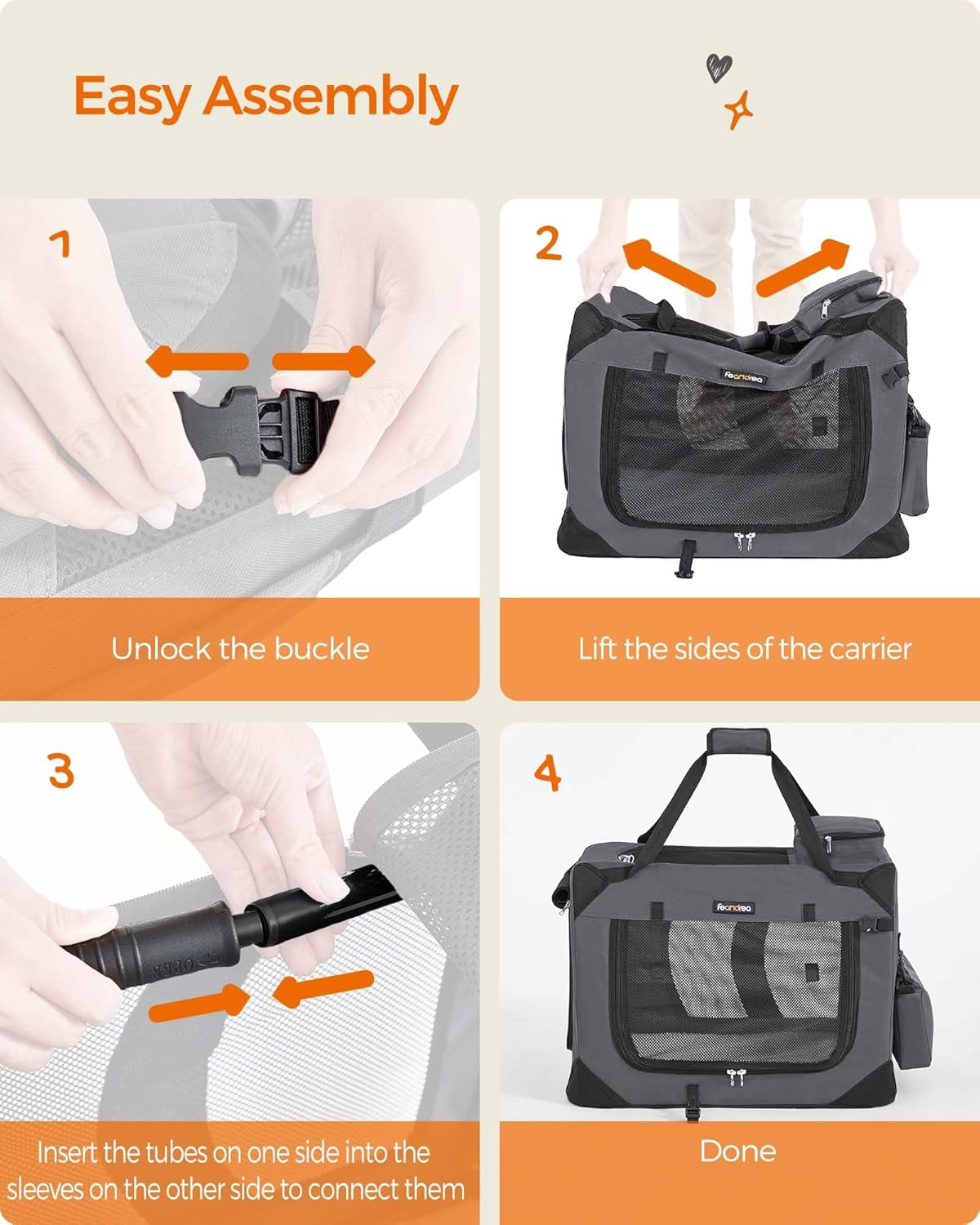 24 Inches Collapsible Soft Dog Crate, Portable Travel Dog Crate for Indoor and Outdoor Use, Dog Carrier Kennel with Safety Zippers, for Living Room, Car, Travelling, Camping, Gray UPDC60GY