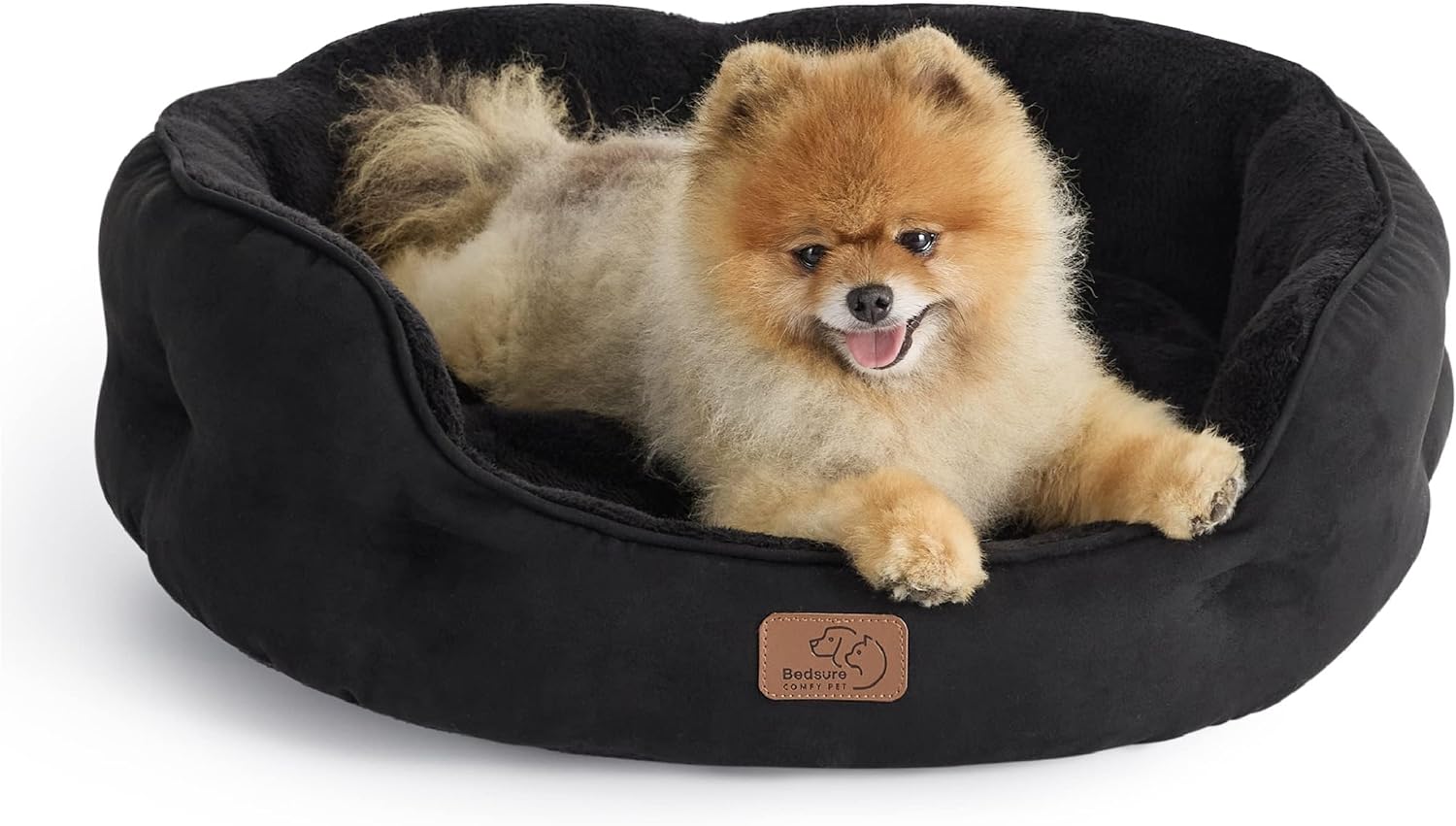 Dog Beds for Small Dogs - round Cat Beds for Indoor Cats, Washable Pet Bed for Puppy and Kitten with Slip-Resistant Bottom, 20 Inches, Black