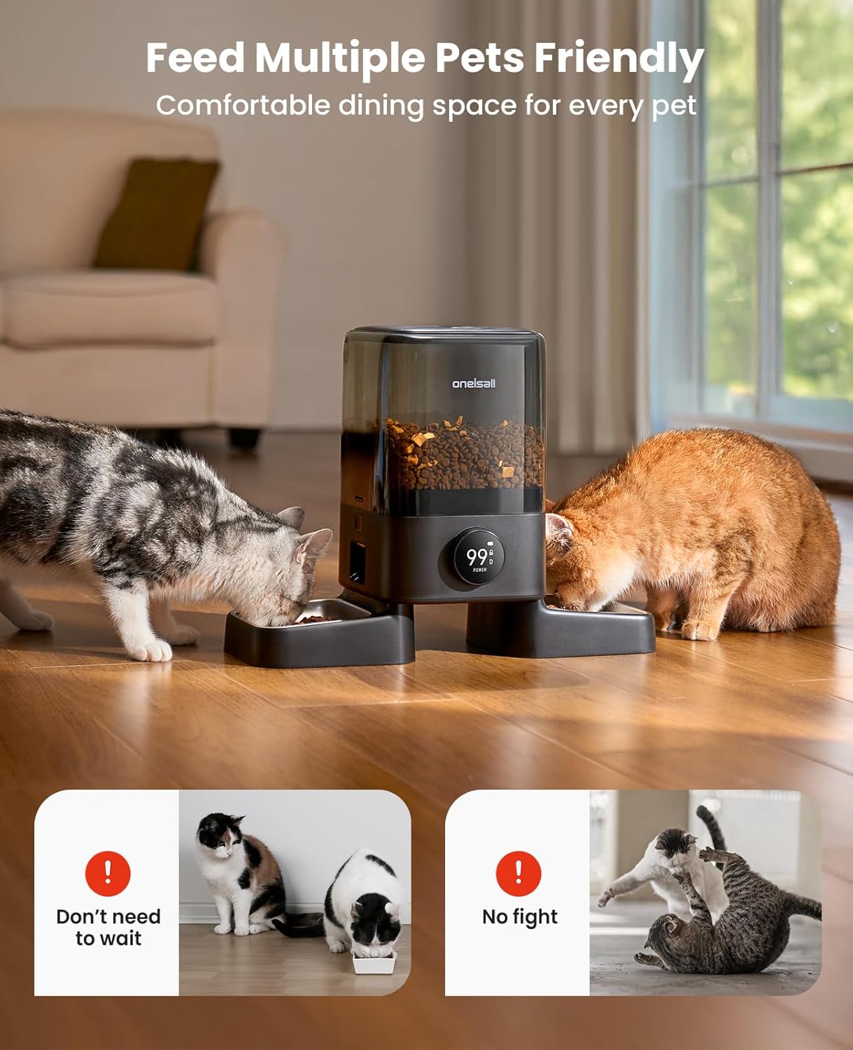 Cordless Wifi Automatic Cat Feeder for 2 Cats, Rechargeable 100-Day Battery Operated Auto Cat Feeder, 20 Cups/5L Timed Cats Food Dispenser Automatic for Large Kibble, Smart App Control