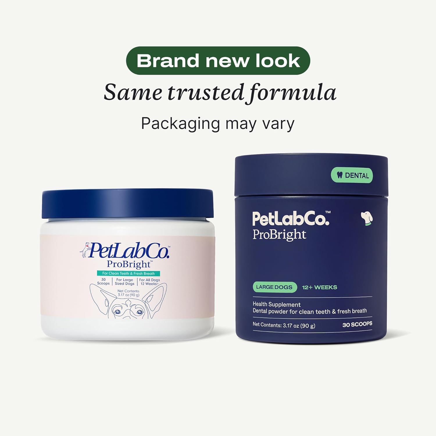 Probright Dental Powder - Dog Breath Freshener - Teeth Cleaning Made Easy – Targets Tartar & Bad Breath - Formulated for Large Dogs - Packaging May Vary