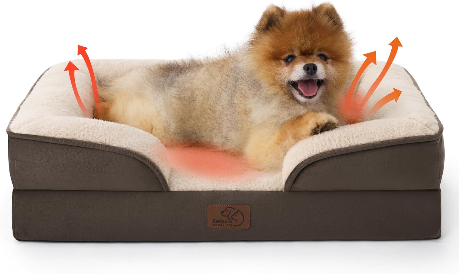 Self Warming Orthopedic Dog Bed Medium Size Dogs - Washable Medium Dog Bed Waterproof, Comfort Pet Couch with Removable Cover, Pets Sofa with Nonskid Bottom, Brown, Non-Electric