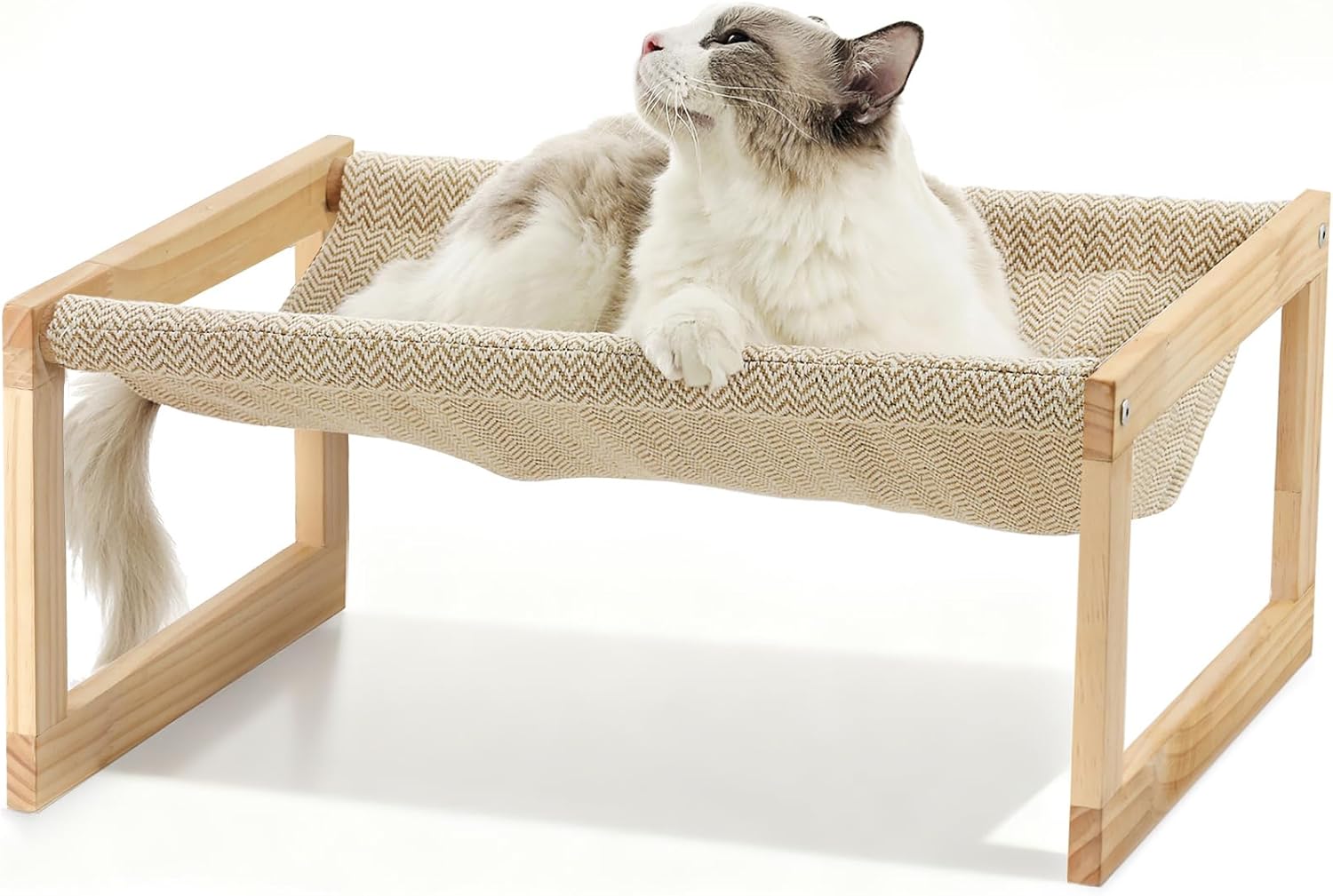 Dog Bed, Large Breathable Elevated Cat Hammock, Wooden Cat Beds for Outdoor and Indoor, 21 Inch Raised Pet Beds Suitable for Cats, Puppy, Bunny and Small Animal