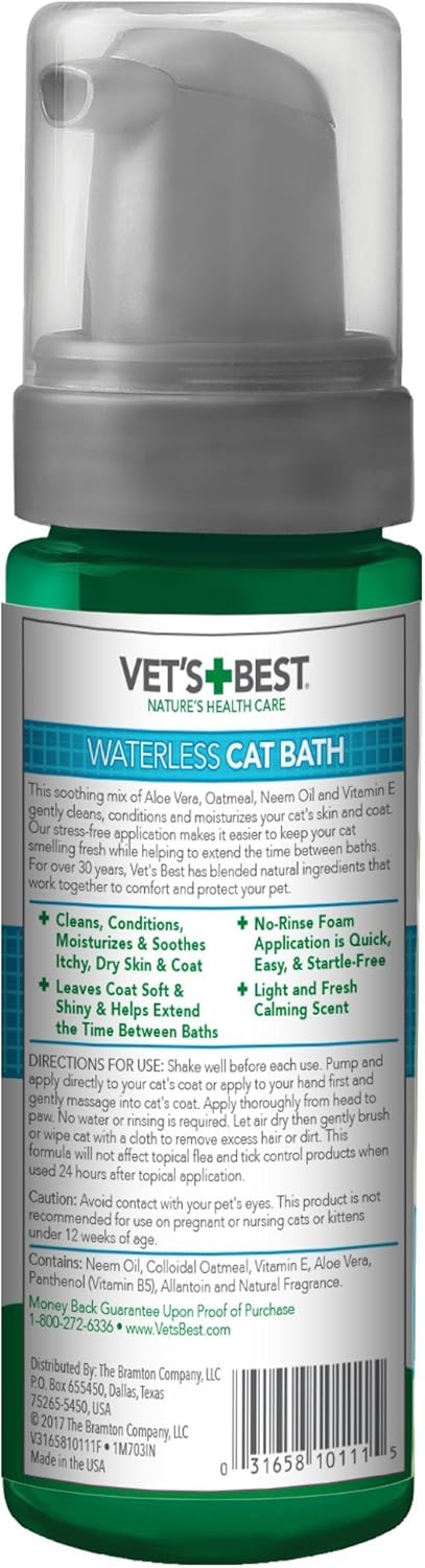 Waterless Cat Bath, No Rinse Waterless Dry Shampoo for Cats, Veterinarian Formulated Cat Shampoo, Kitten Shampoo, 4 Oz