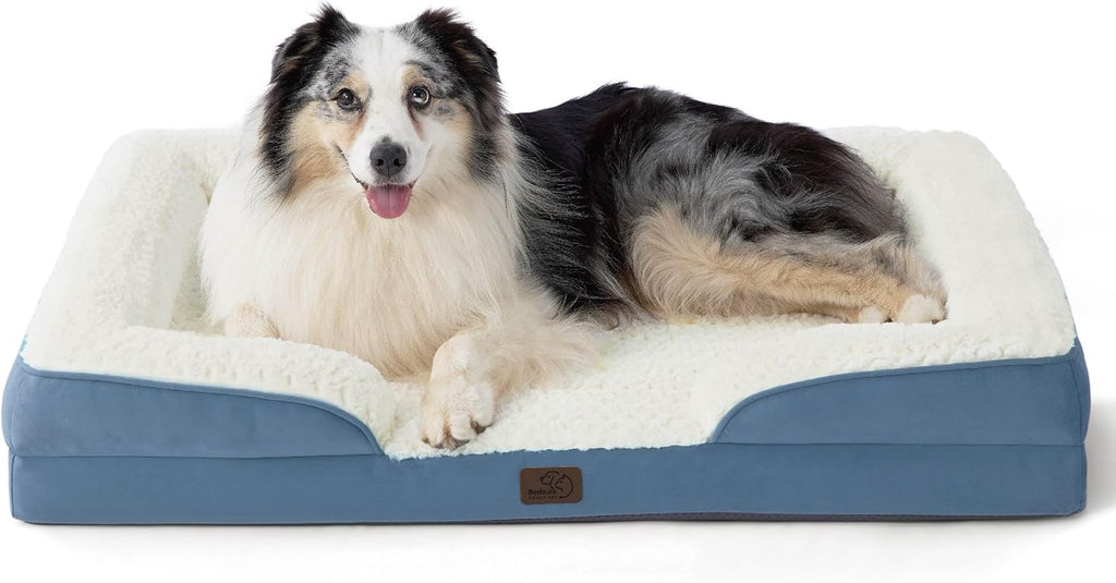 XL Orthopedic Dog Bed for Extra Large Dogs - Washable Xlarge Dog Cat Bed Waterproof, Comfort Dogs Couch Sofa with Washable Removable Cover, Pet Bed with Nonskid Bottom, Plush-Faded Denim, 42"