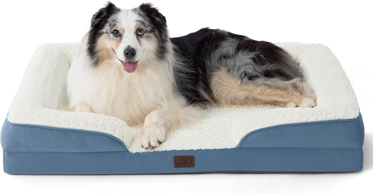 XL Orthopedic Dog Bed for Extra Large Dogs - Washable Xlarge Dog Cat Bed Waterproof, Comfort Dogs Couch Sofa with Washable Removable Cover, Pet Bed with Nonskid Bottom, Plush-Faded Denim, 42"