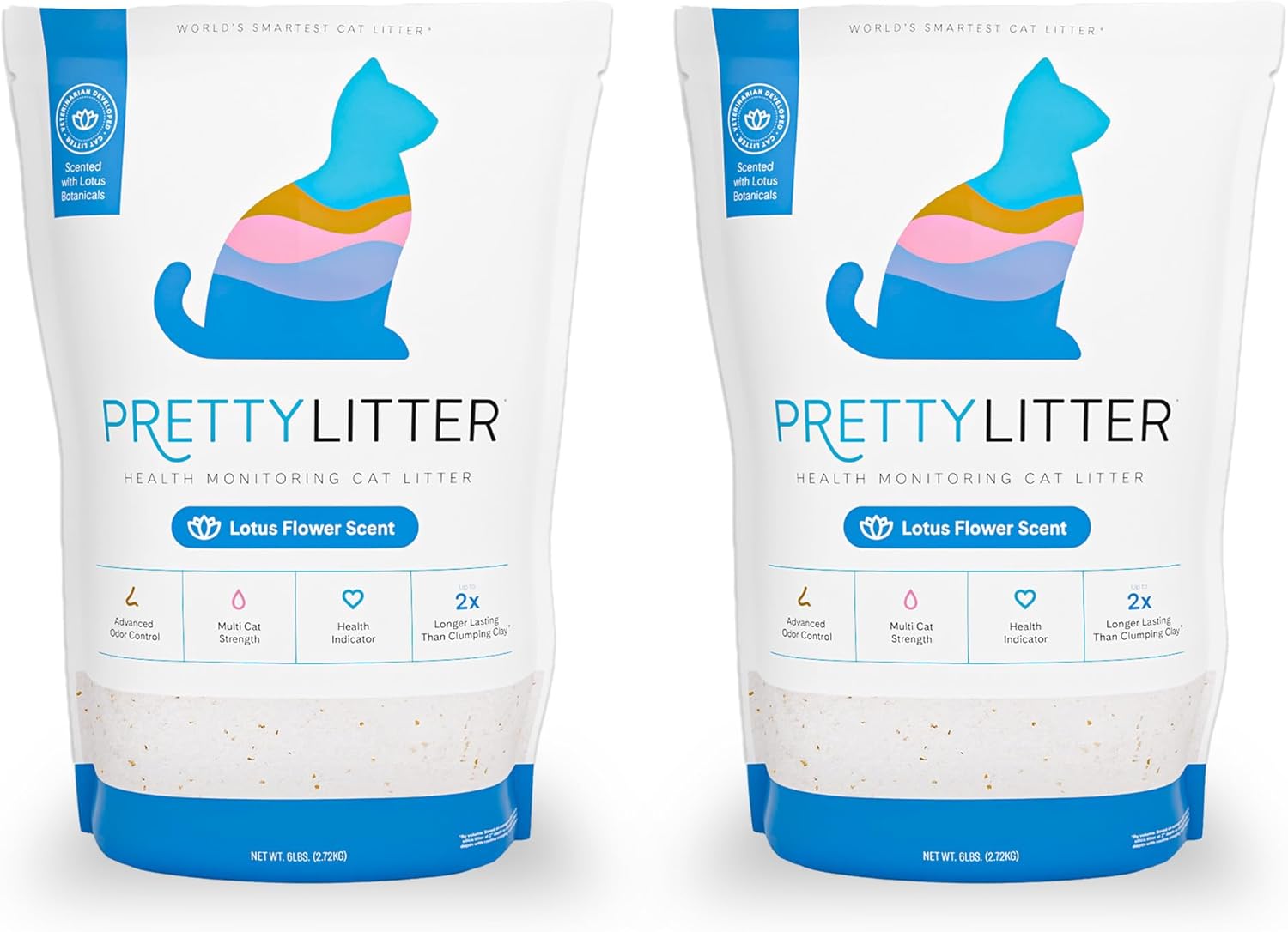Prettylitter Health Monitoring Cat Litter (Lotus Flower, Non Clumping) | Lightweight & Low Tracking, Color Changing Silica Gel Crystals, Advanced Odor Control — 6 Lbs, Pack of 2 (Two Month Supply)