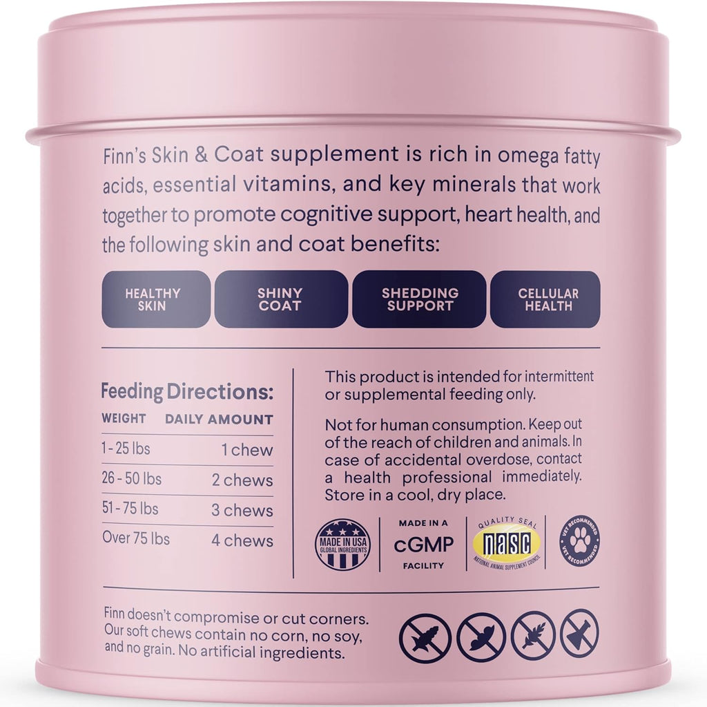 Skin & Coat Salmon Oil Supplement for Dogs | Supports a Thick & Shiny Coat | Fish Oil from Wild Alaskan Salmon, Omega-3S, EPA & DHA, Biotin, & Zinc | 90 Soft Chews