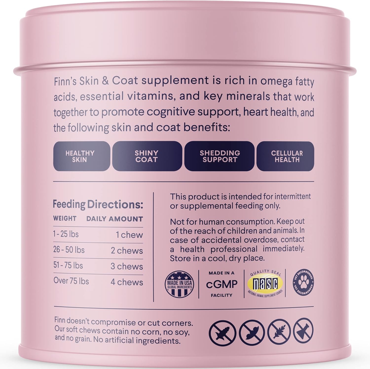 Skin & Coat Salmon Oil Supplement for Dogs | Supports a Thick & Shiny Coat | Fish Oil from Wild Alaskan Salmon, Omega-3S, EPA & DHA, Biotin, & Zinc | 90 Soft Chews