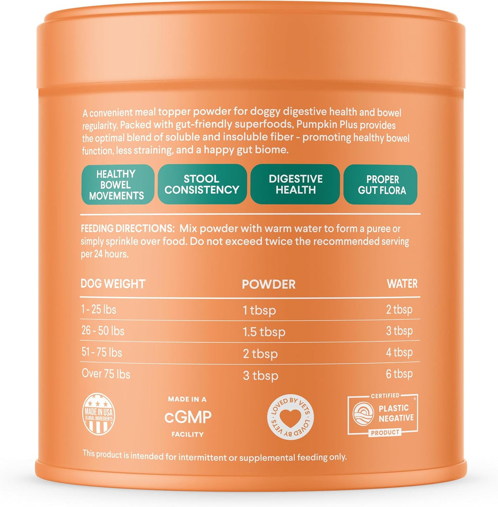 Pumpkin Plus: Daily Digestive Support & Fiber-Rich Topper for Dogs | Promotes Regularity & Gut Health with Superfoods