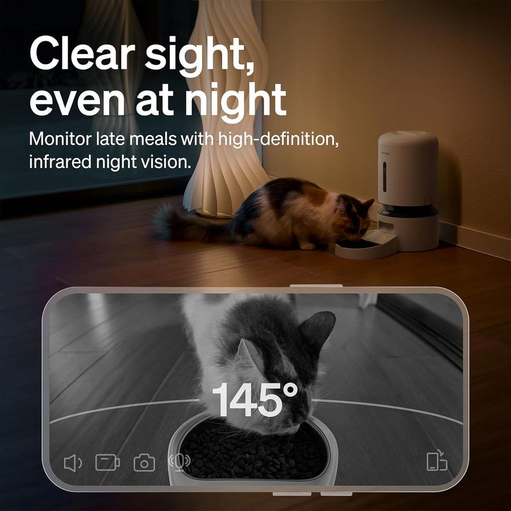 Automatic Cat Feeder with Camera, 1080P HD Video with Night Vision, 5G Wifi Pet Feeder with 2-Way Audio, Low Food & Blockage Sensor, Motion & Sound Alerts for Cat & Dog Single Tray