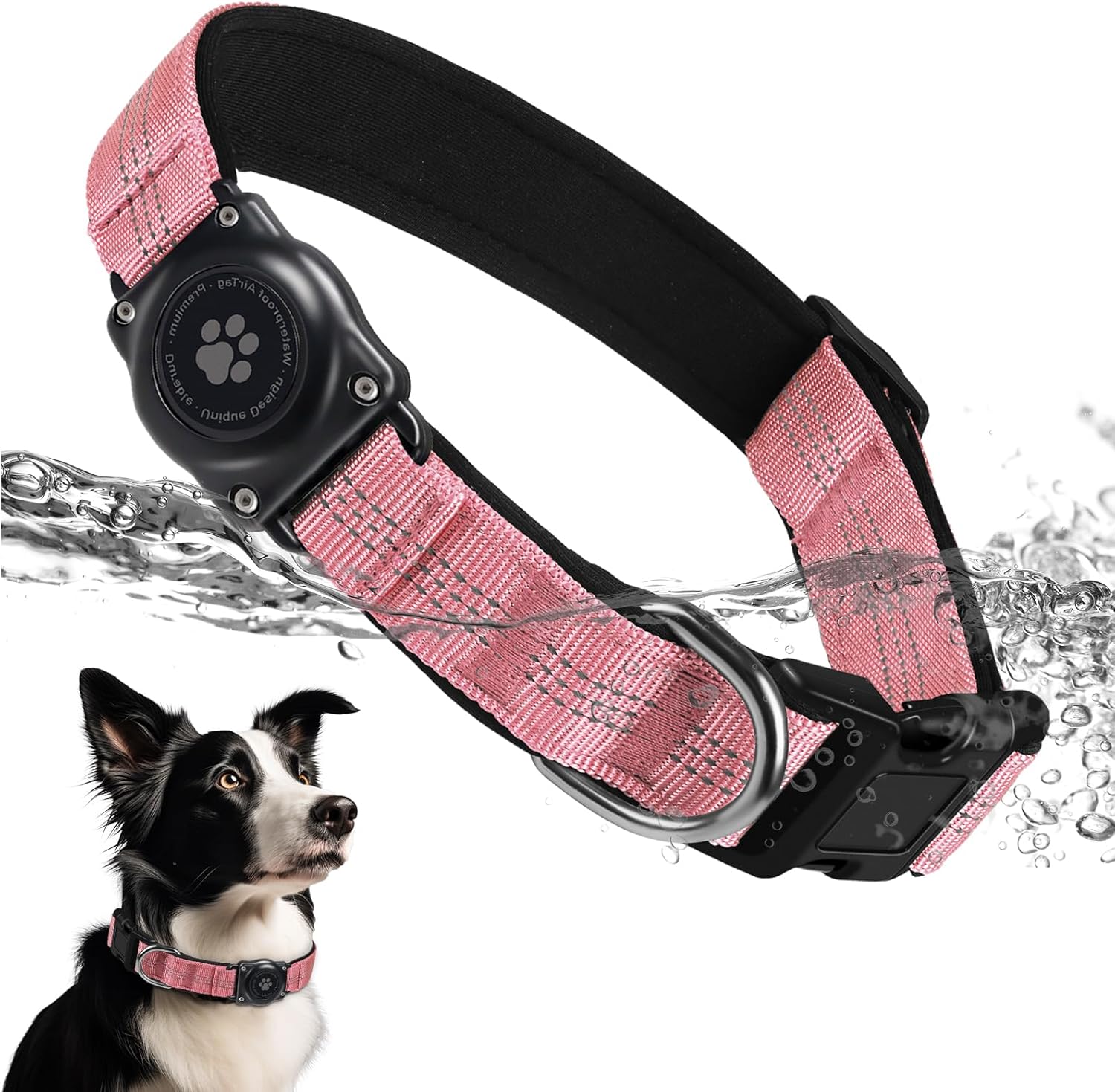 Airtag Dog Collar - 100% Waterproof Air Tag Dogs Collars Holder for Apple Airtag, Reflective, Soft Padded, Everlasting, GPS Dog Collar for Small Medium Large Dogs (Black, XL)
