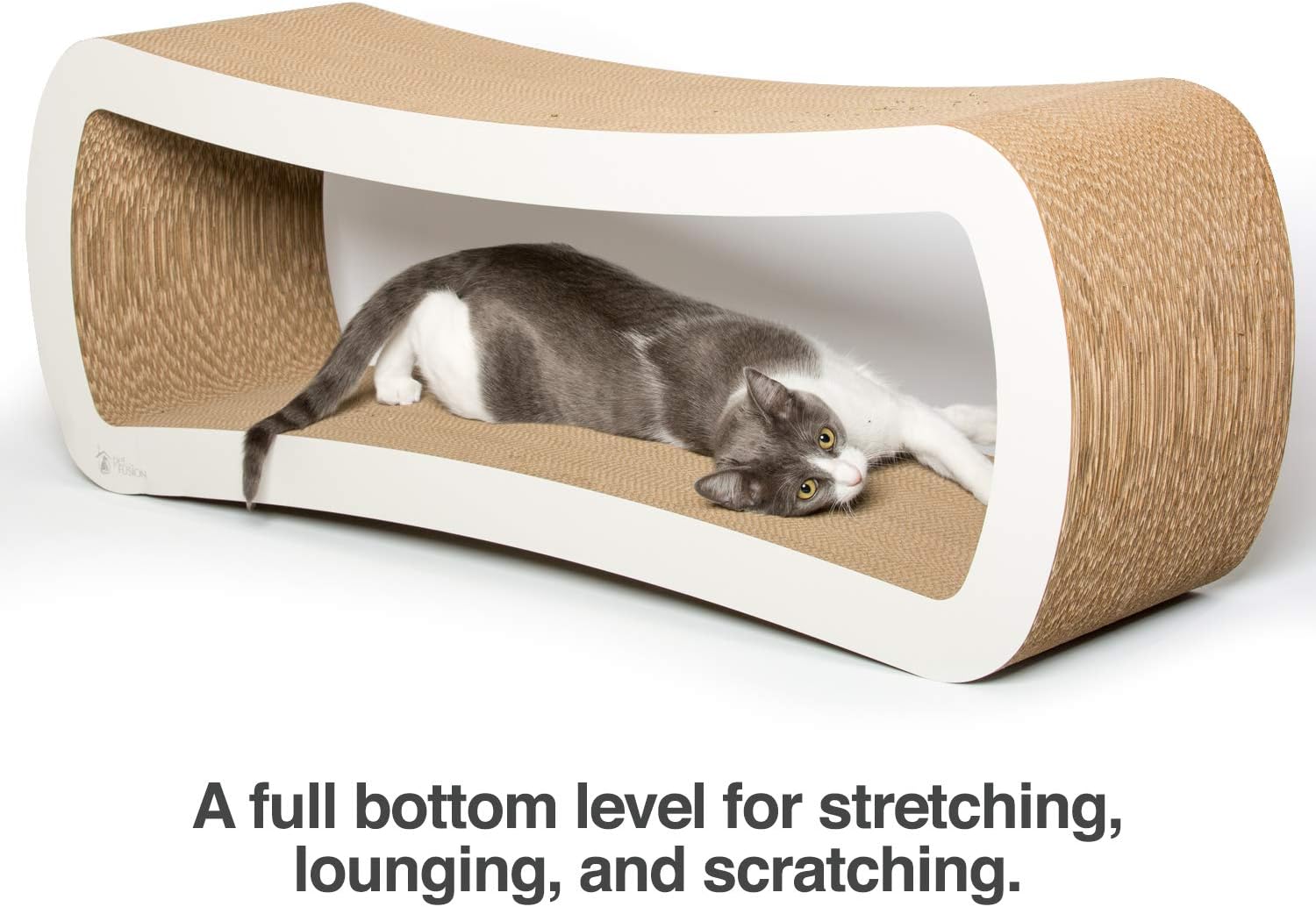 Jumbo Cat Scratcher Lounge, White. 39 X 11 X 14 Inch 4 Cardboard Scratching Surfaces and 2 Levels, Scratch, Play, Perch, and Hide100% Recyclable Cardboard Cat Lounge