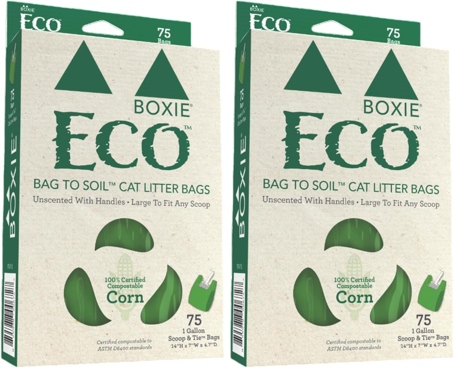 Boxie Eco 100% Compostable Scoop & Tie Pet Waste Bags, 150 Count, Leak-Proof, Easy-To-Tie Handles, Durable Corn Starch, Multi-Pet Friendly, Eco-Friendly for Cat Litter & Dog Waste (Pack of 2)
