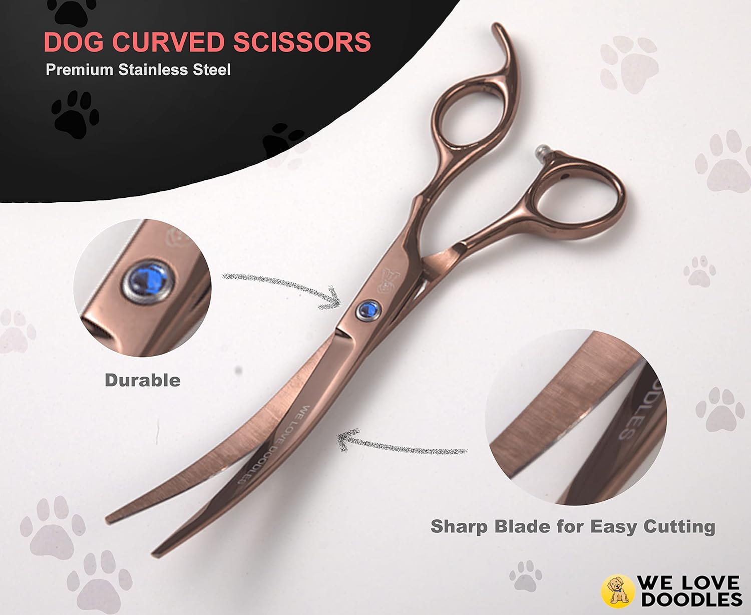 Dog Grooming Scissors Kit - Best Tools for Goldendoodles, Poodles & Doodles - Straight, Curved & Thinning Shears - Golden Doodle Grooming Kit - Professional Grade Steel, 4 Pc Set []