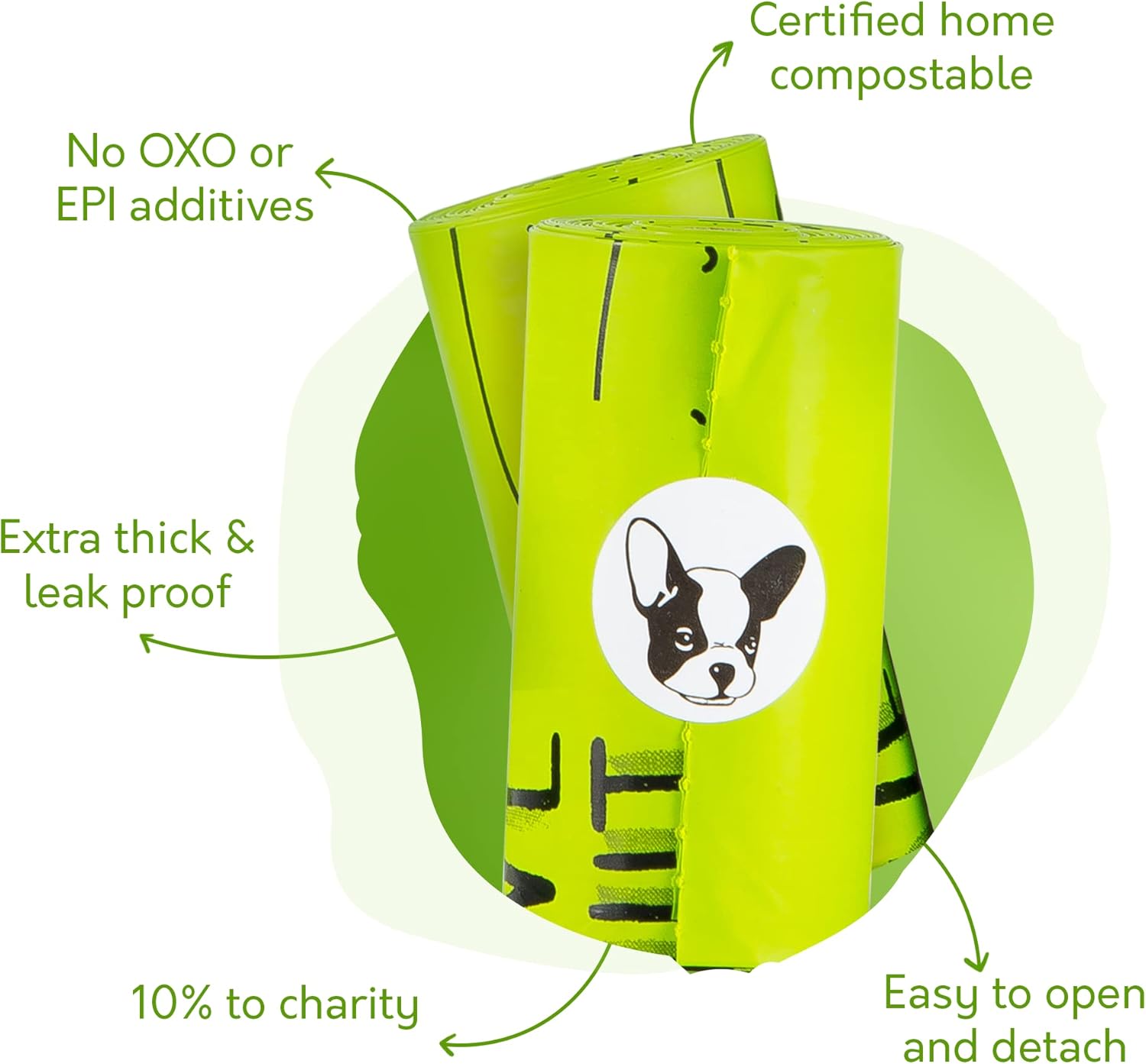 100% Certified Home Compostable Dog Poop Bags with Handles - 10% to Charity - ASTM D6400 & EN 13432 Compliant - 120 X Plant Based Compostable Poop Bags (10 Rolls)
