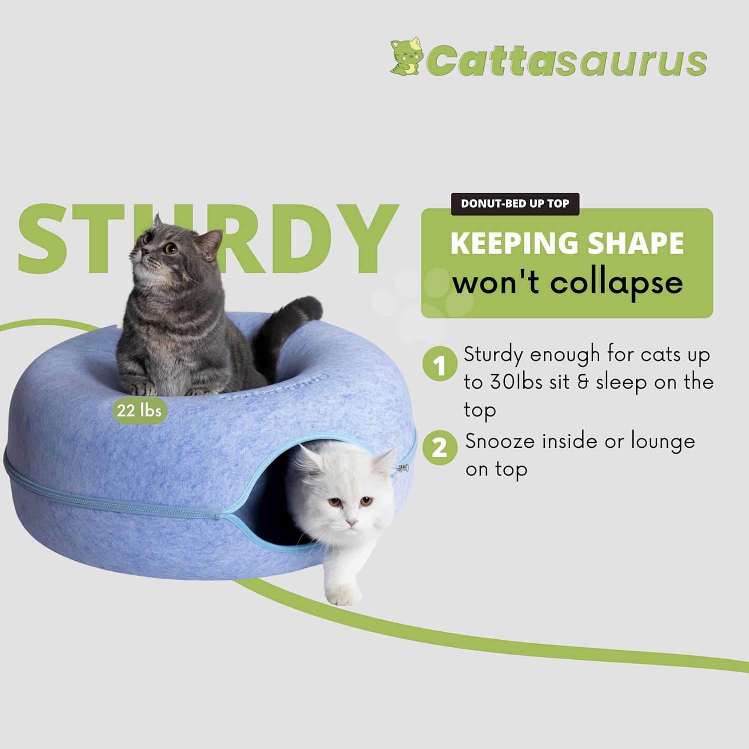 Peekaboo Cat Cave Donut for Multiple & Large Cats up to 30-45 Lbs, 3-In-1 Self Warming Cat Bed, Tunnel & Scratcher for Indoor Cats, Washable & Detachable Small Dog Bed (Blue, Large)