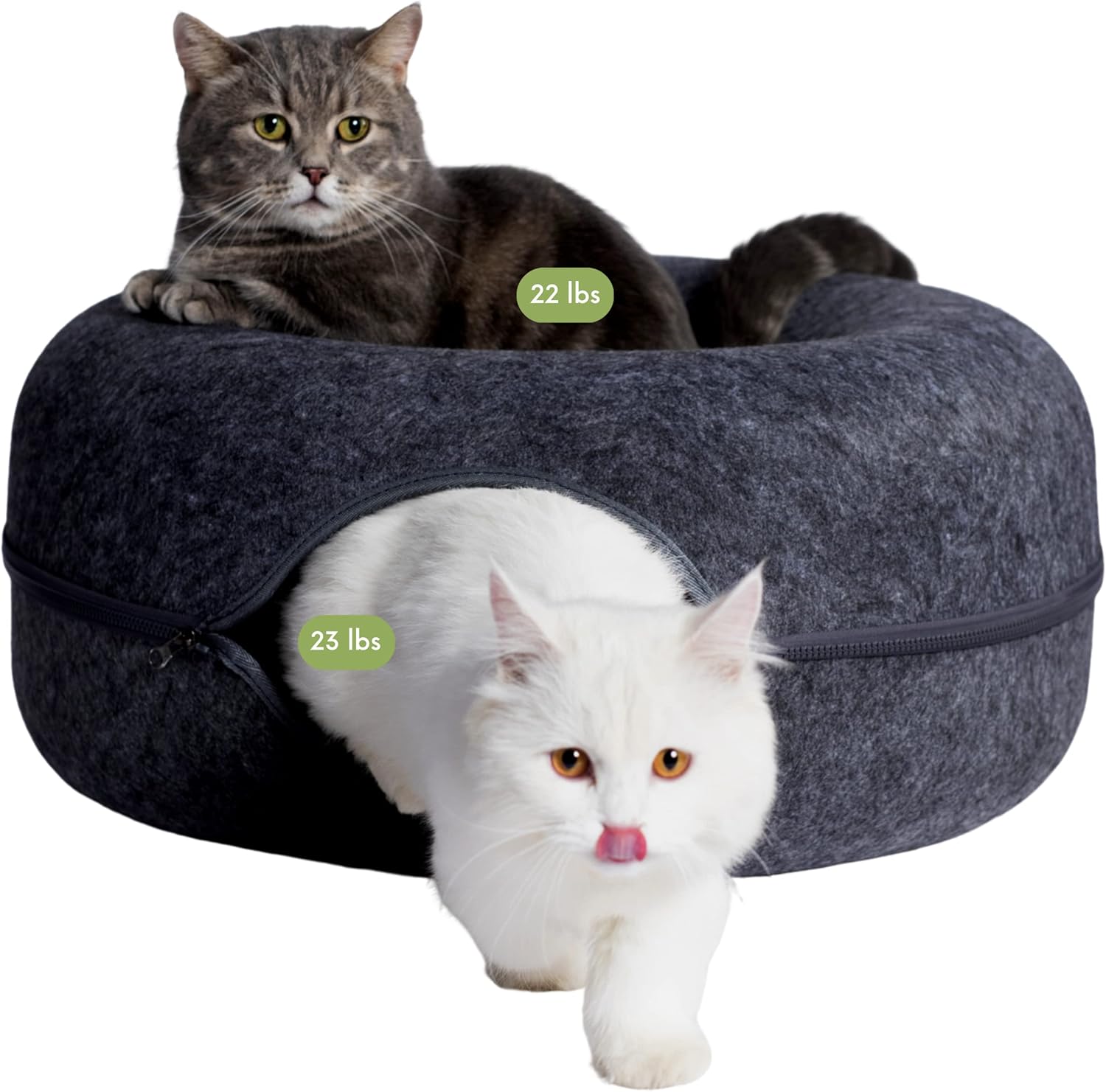 Peekaboo Cat Cave Donut for Multiple & Large Cats up to 30-45 Lbs, 3-In-1 Self Warming Cat Bed, Tunnel & Scratcher for Indoor Cats, Washable & Detachable Small Dog Bed (Dark Gray, Jumbo)