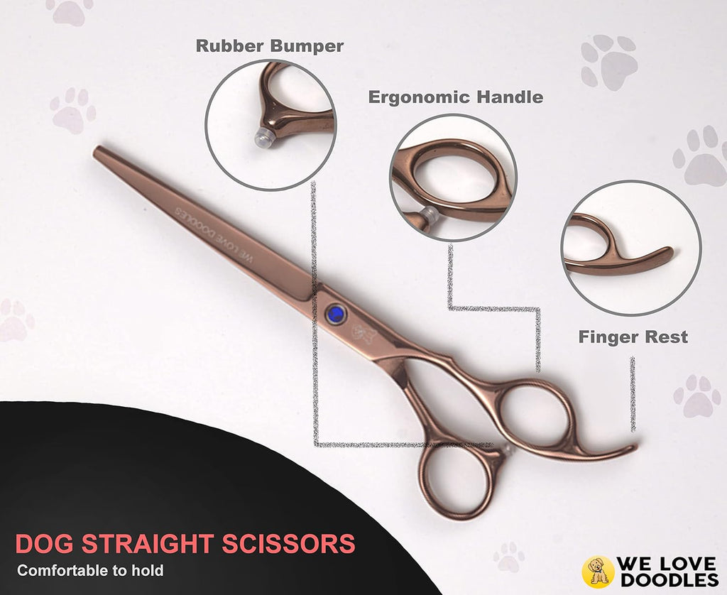 Dog Grooming Scissors Kit - Best Tools for Goldendoodles, Poodles & Doodles - Straight, Curved & Thinning Shears - Golden Doodle Grooming Kit - Professional Grade Steel, 4 Pc Set []