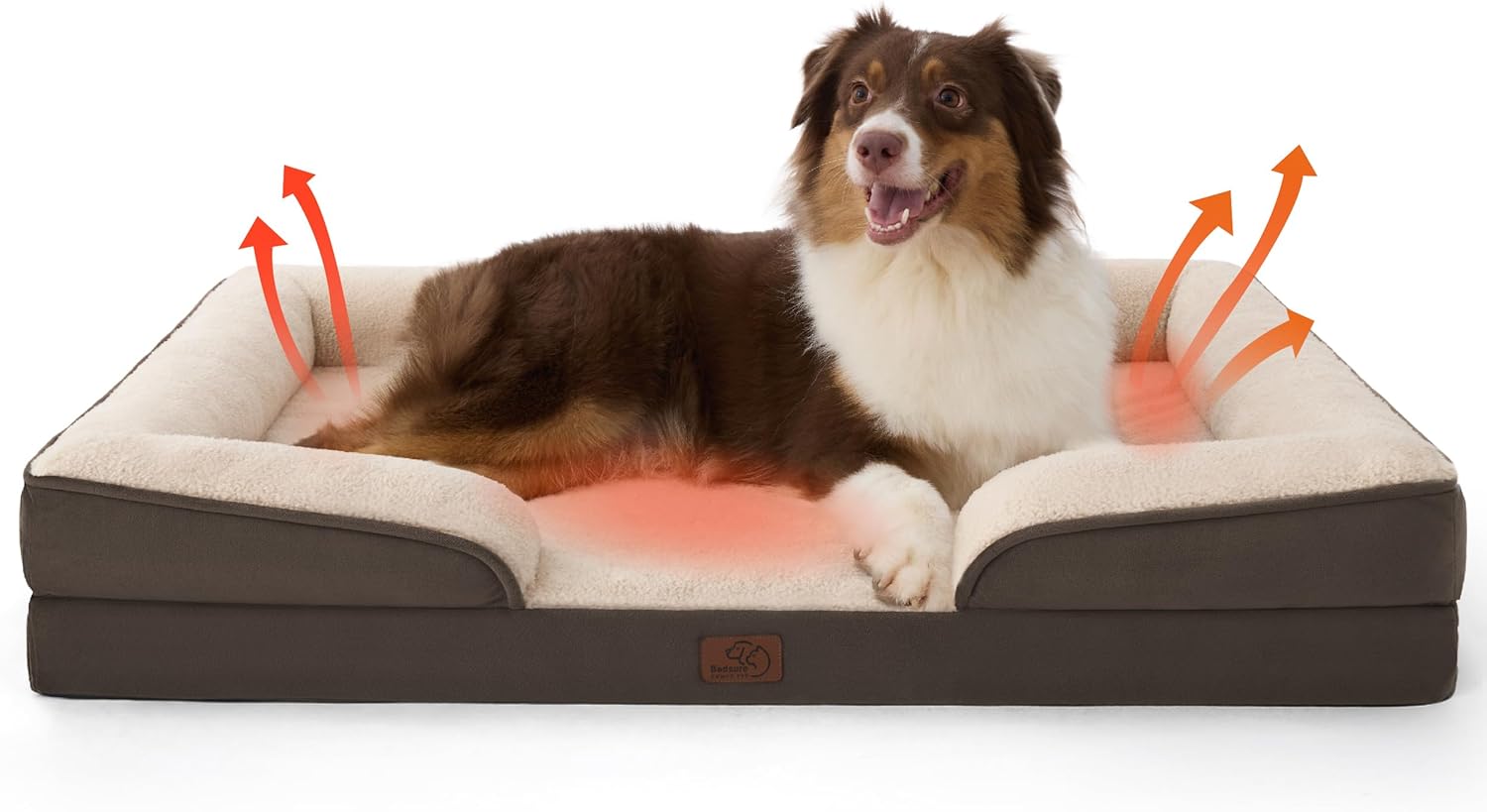 Self Warming Orthopedic Dog Bed Medium Size Dogs - Washable Medium Dog Bed Waterproof, Comfort Pet Couch with Removable Cover, Pets Sofa with Nonskid Bottom, Brown, Non-Electric