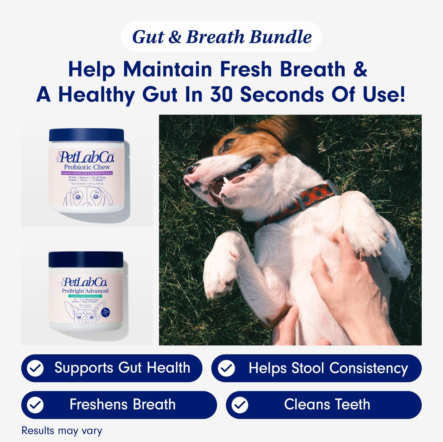– Gut & Breath Bundle: Dental Powder for Fresh Breath in 1 Scoop. for Medium Dogs & Salmon Dog Probiotics to Support a Healthy Gut - Easy to Use – Innovative Formulas