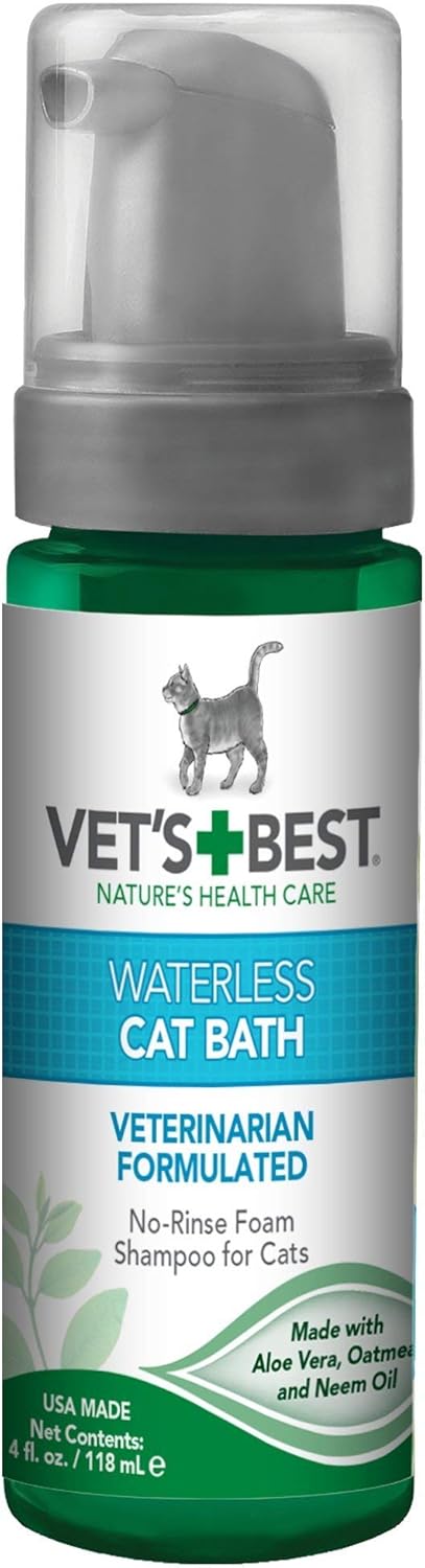 Waterless Cat Bath, No Rinse Waterless Dry Shampoo for Cats, Veterinarian Formulated Cat Shampoo, Kitten Shampoo, 4 Oz