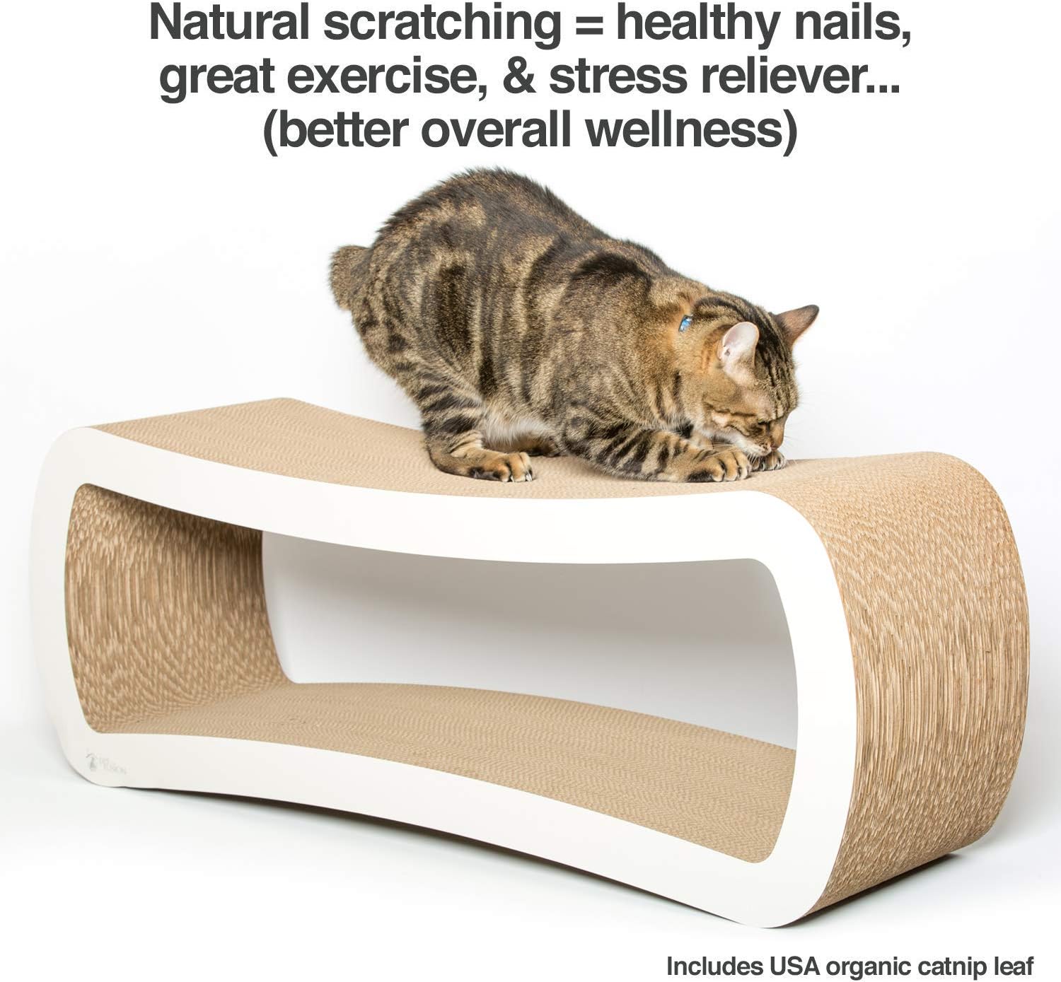 Jumbo Cat Scratcher Lounge, White. 39 X 11 X 14 Inch 4 Cardboard Scratching Surfaces and 2 Levels, Scratch, Play, Perch, and Hide100% Recyclable Cardboard Cat Lounge