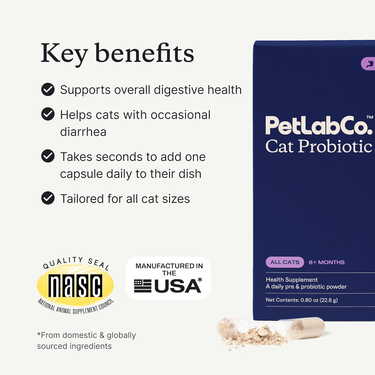 Probiotics for Cats, Support Gut Health, Occasional Diarrhea, Digestive Health & Immune Support - Easy to Use - 30 Count