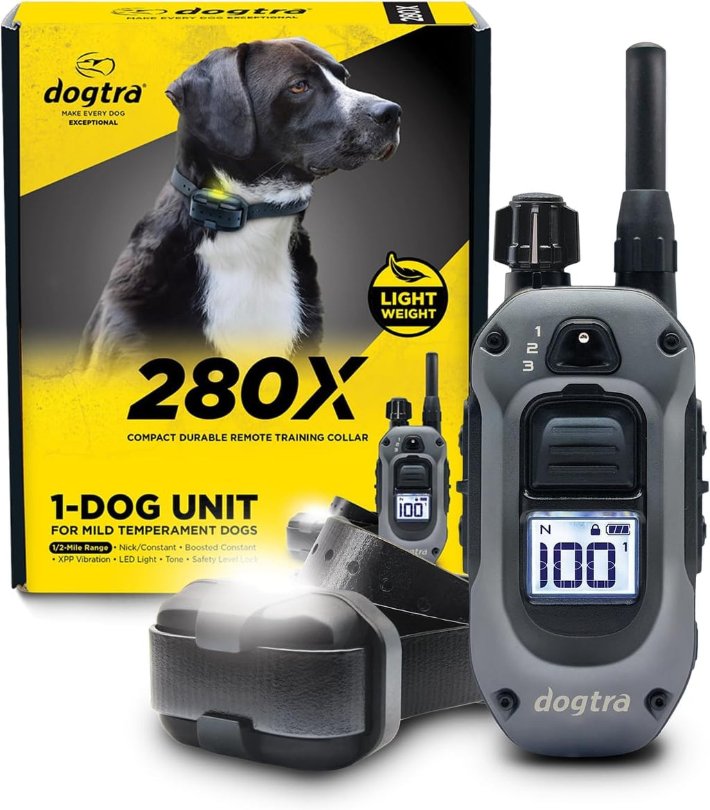 280X E-Collar with Remote [New Edition] 10 Lbs+, 1/2 Mile Range, LED Light, 100 Levels of Precise Control for Stubborn Dogs, Waterproof, Boost for Quick Recall, Vibration, Safety Lock & Tone