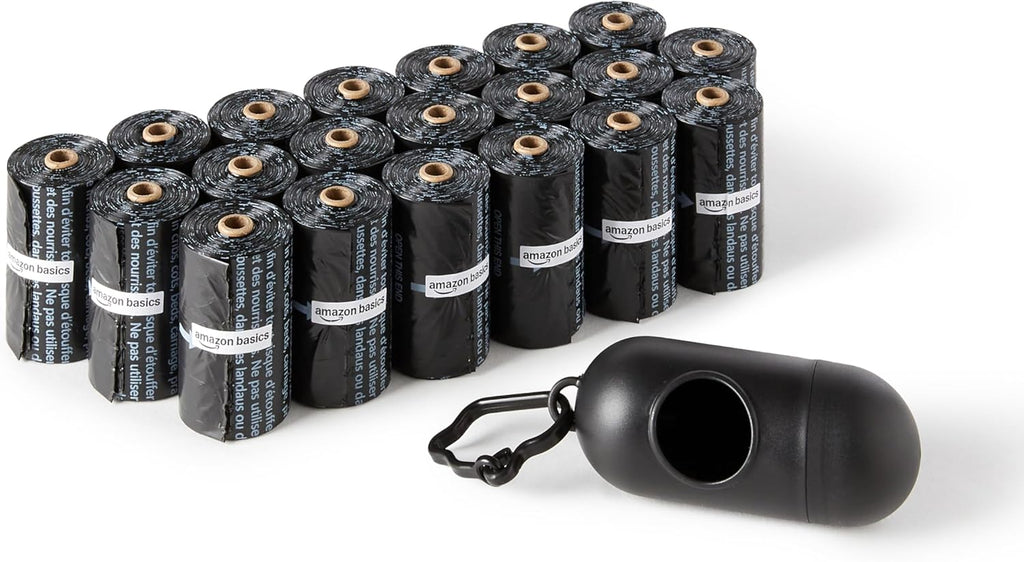 Dog Poop Bags with Dispenser, 300 Count, Enhanced for Guaranteed Leakproof, Unscented, Includes Leash Clip