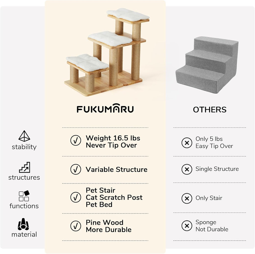 Dog Stairs, Solid Wood Pet Stairs with Cat Scratching Post, Transformable Cat Ramp Can Hold up to 200 Lbs, 20 Inch Pet Steps for Dogs and Cats to Climb High Bed and Couch, over 6 Combinations