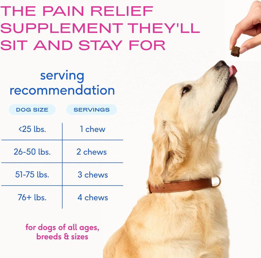 Pain Relief for Dogs - Collagen for Dogs Promotes Joint Health, Reduce Inflammation & Stiffness - Senior Pup Joint Supplement - Natural Pain Reliever for Active & Aging Pets - 30 Chews