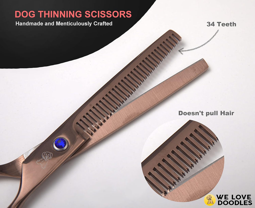 Dog Grooming Scissors Kit - Best Tools for Goldendoodles, Poodles & Doodles - Straight, Curved & Thinning Shears - Golden Doodle Grooming Kit - Professional Grade Steel, 4 Pc Set []