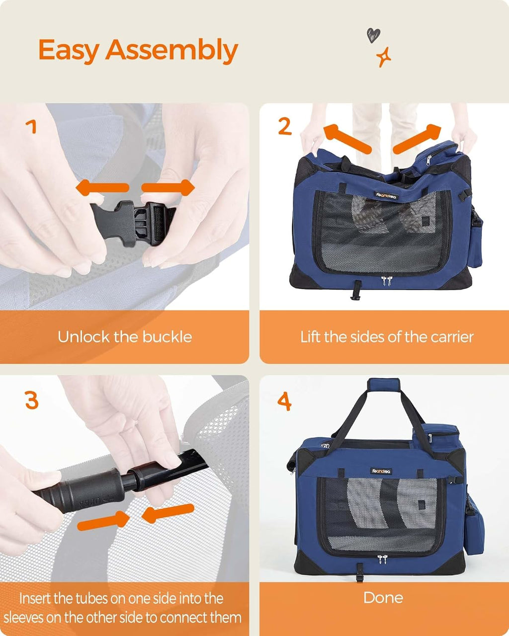 24 Inches Collapsible Soft Dog Crate, Portable Travel Dog Crate for Indoor and Outdoor Use, Dog Carrier Kennel with Safety Zippers, for Living Room, Car, Travelling, Campin, Dark Blue UPDC60Z