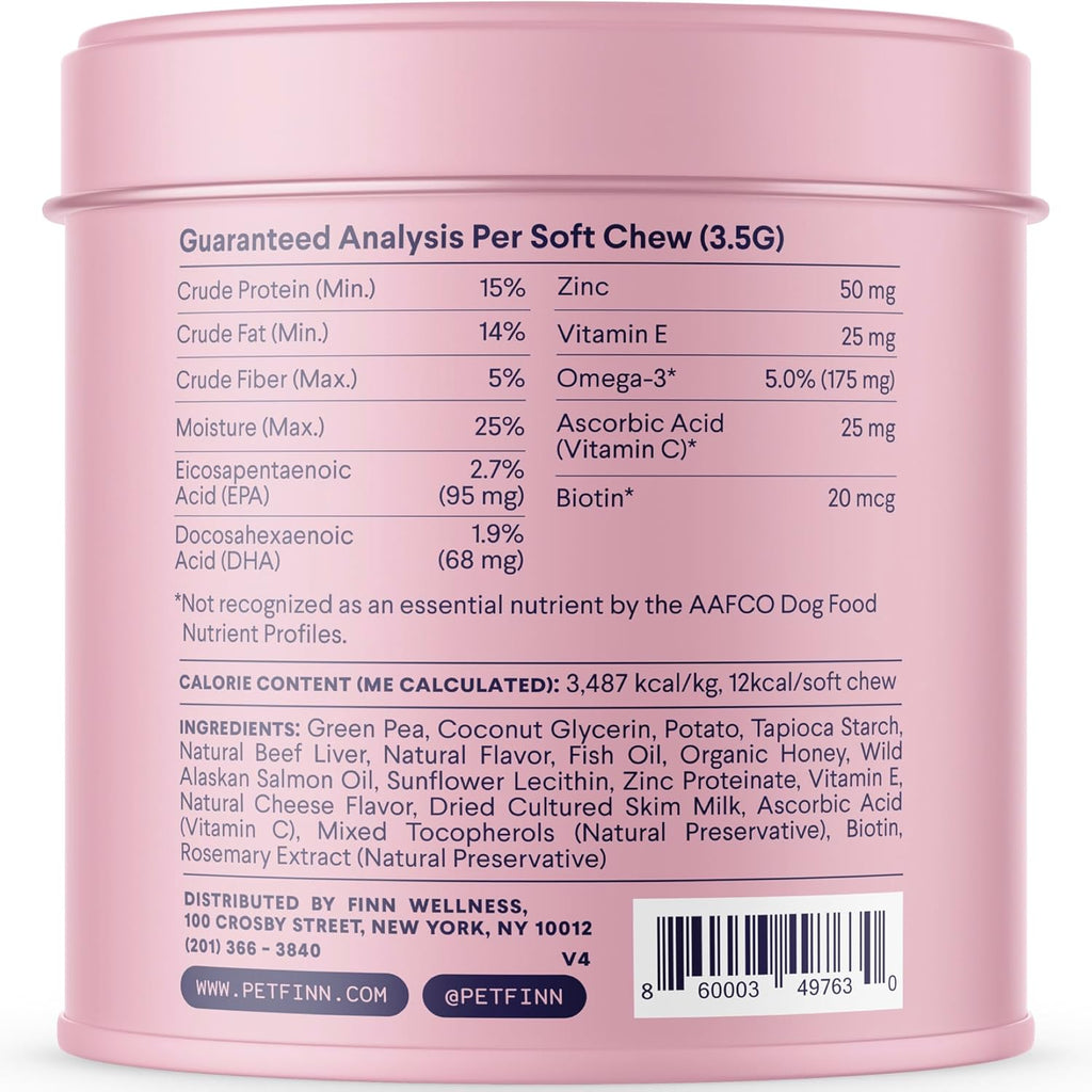 Skin & Coat Salmon Oil Supplement for Dogs | Supports a Thick & Shiny Coat | Fish Oil from Wild Alaskan Salmon, Omega-3S, EPA & DHA, Biotin, & Zinc | 90 Soft Chews