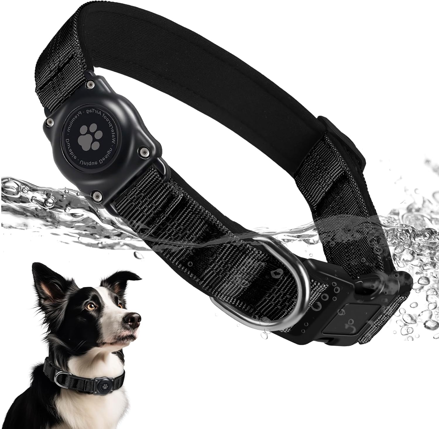 Airtag Dog Collar - 100% Waterproof Air Tag Dogs Collars Holder for Apple Airtag, Reflective, Soft Padded, Everlasting, GPS Dog Collar for Small Medium Large Dogs (Black, XL)