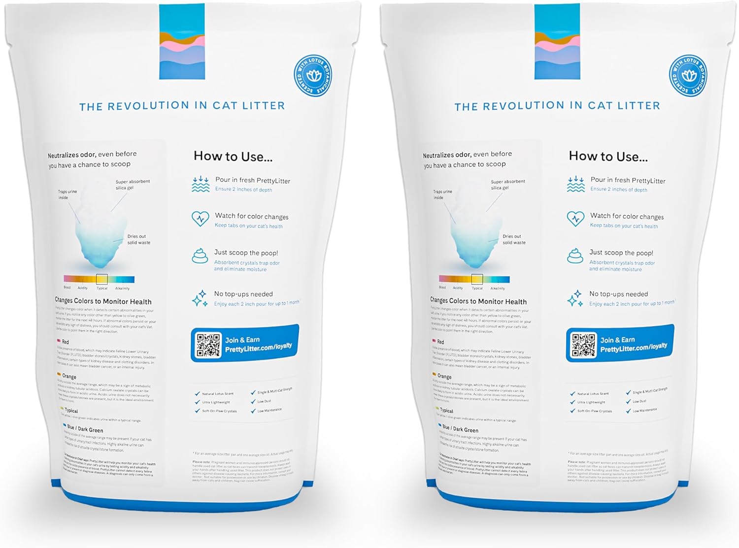 Prettylitter Health Monitoring Cat Litter (Lotus Flower, Non Clumping) | Lightweight & Low Tracking, Color Changing Silica Gel Crystals, Advanced Odor Control — 6 Lbs, Pack of 2 (Two Month Supply)