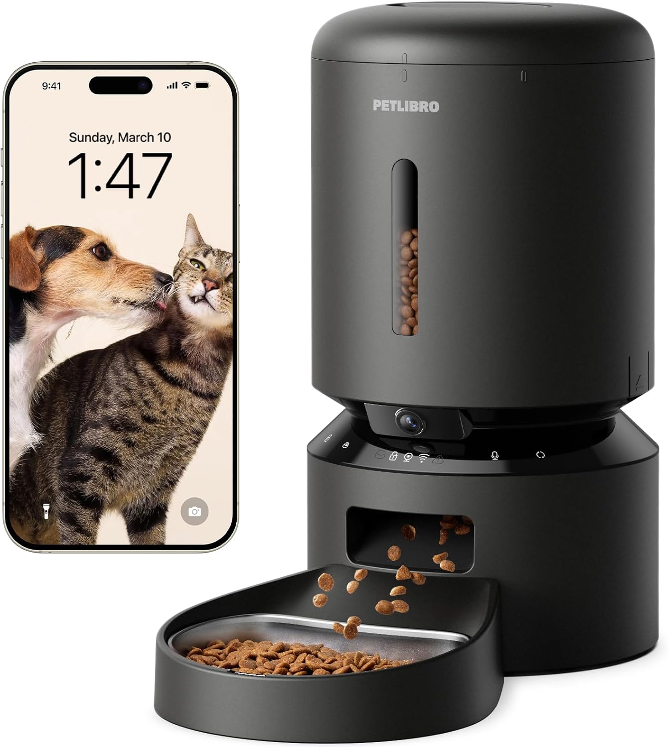 Automatic Cat Feeder with Camera, 1080P HD Video with Night Vision, 5G Wifi Pet Feeder with 2-Way Audio, Low Food & Blockage Sensor, Motion & Sound Alerts for Cat & Dog Single Tray