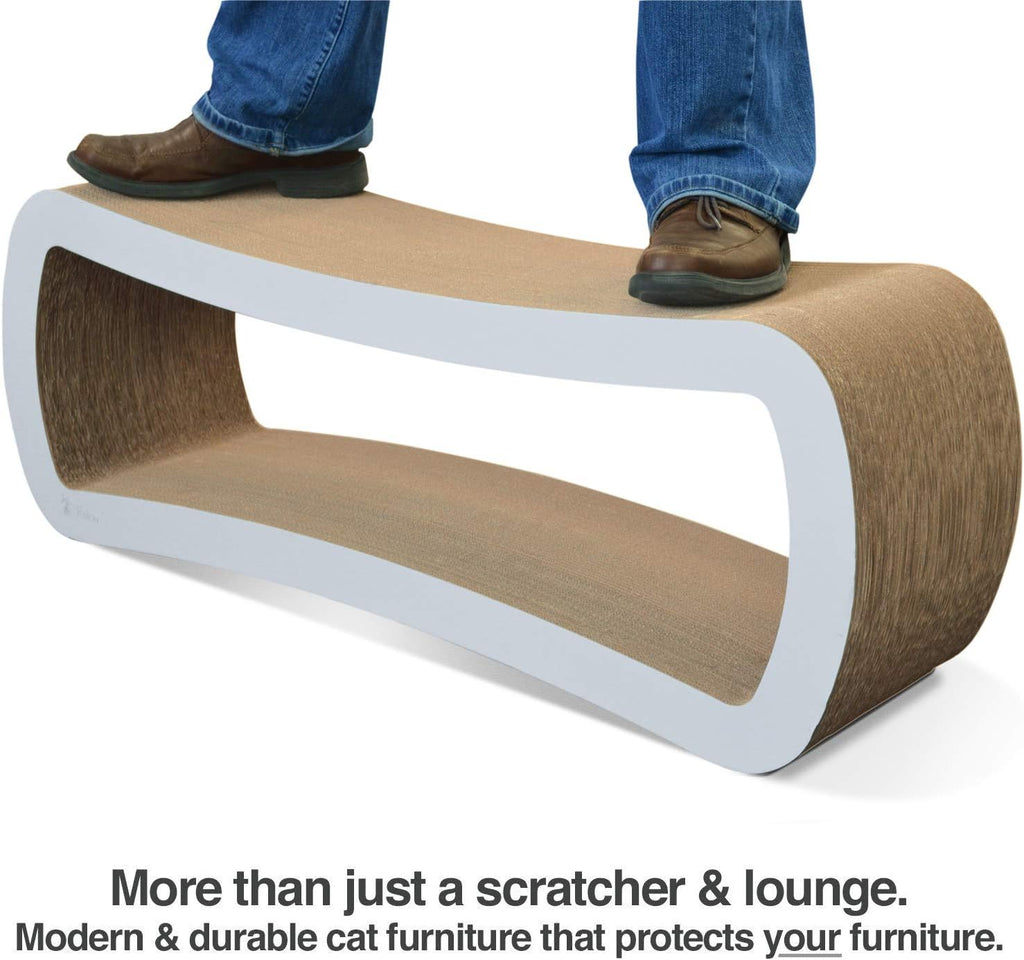 Jumbo Cat Scratcher Lounge, White. 39 X 11 X 14 Inch 4 Cardboard Scratching Surfaces and 2 Levels, Scratch, Play, Perch, and Hide100% Recyclable Cardboard Cat Lounge