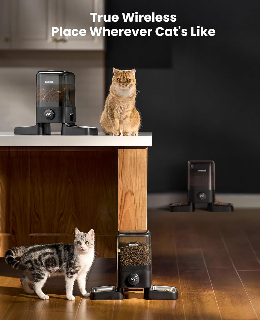 Cordless Wifi Automatic Cat Feeder for 2 Cats, Rechargeable 100-Day Battery Operated Auto Cat Feeder, 20 Cups/5L Timed Cats Food Dispenser Automatic for Large Kibble, Smart App Control