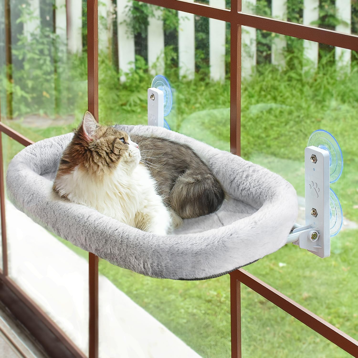 Cordless Cat Window Perch, Window Hammock for Cats with 4 Strong Suction Cups, Solid Metal Frame and Soft Cover, Indoor Cat Bed
