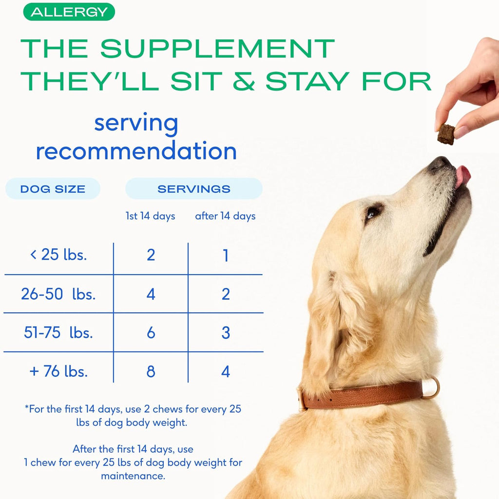Dog Allergy Chews - Dog Allergy Relief with Probiotics and Colostrum for Itchy Skin Relief to Support Seasonal Allergy and Healthy Immune System - All Natural Anti-Histamine - 60 Chews