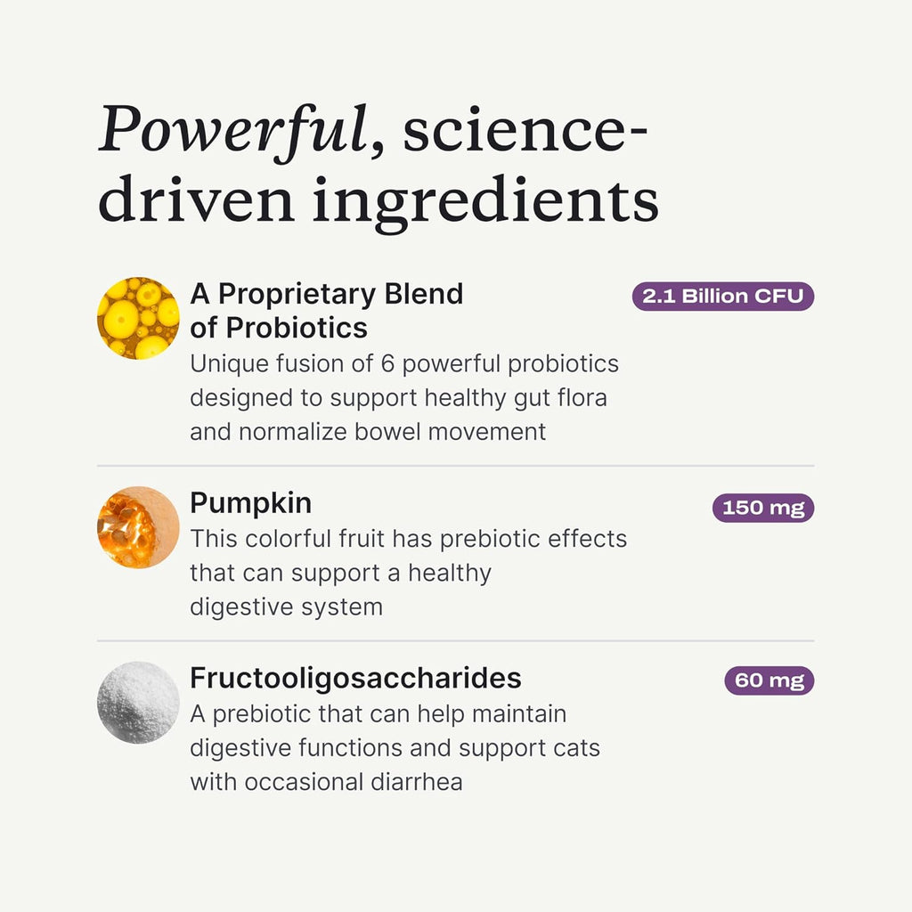 Probiotics for Cats, Support Gut Health, Occasional Diarrhea, Digestive Health & Immune Support - Easy to Use - 30 Count