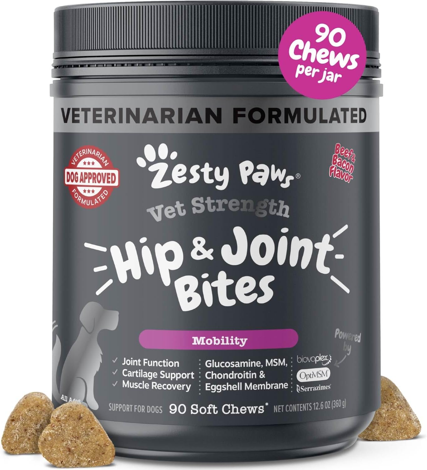 Mussel Mobility Bites for Dogs - New Zealand Green Lipped Mussel with Natural Glucosamine & Chondroitin + Omega-3 Fatty Acids - Hip & Joint Support Supplement Soft Chews – 90 Count