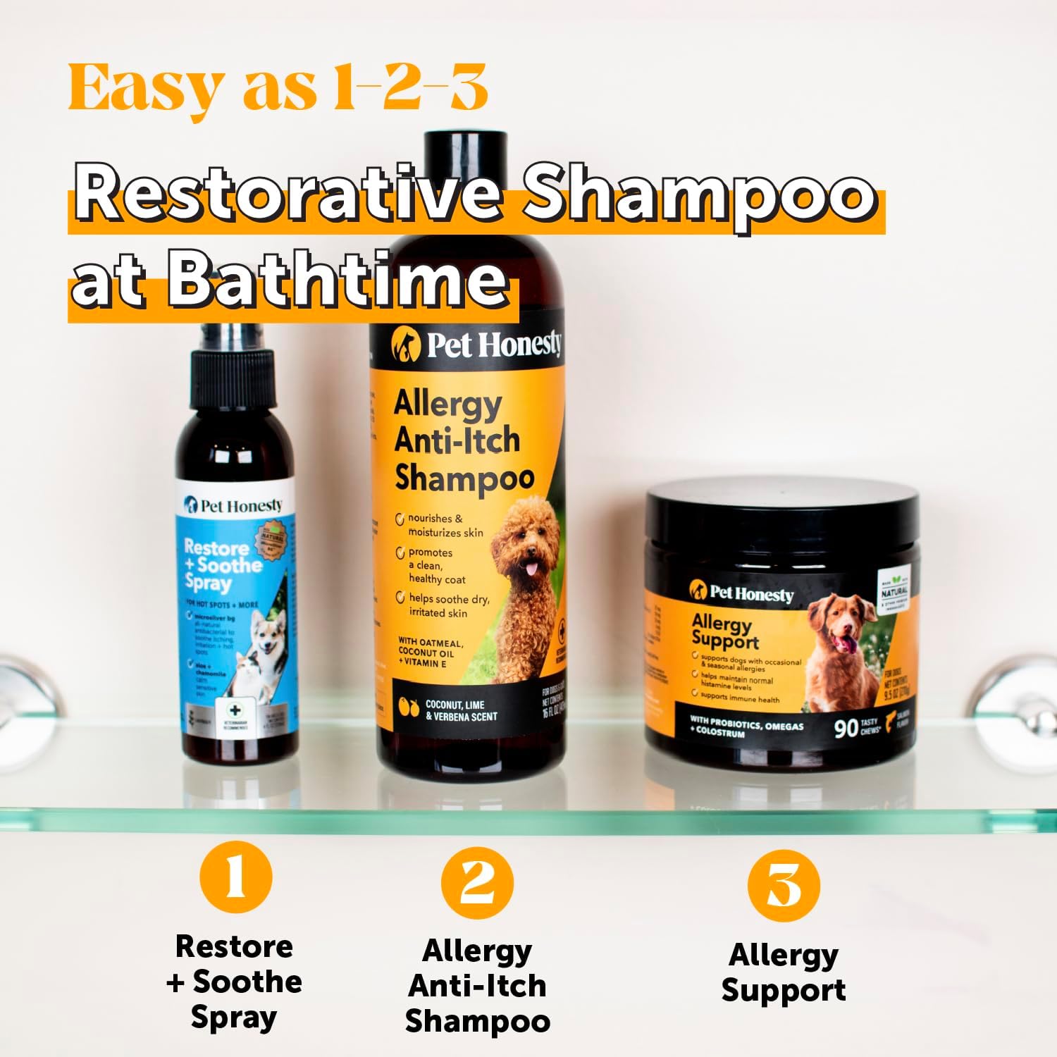 Dog Allergy Relief Seasonal Itch Relief Shampoo for Dogs and Cats - Dog Skin and Coat Supplement, Itch Support for Dogs, Moisturizing and Hydrating Coconut Oil + Vitamin E (16 Oz)