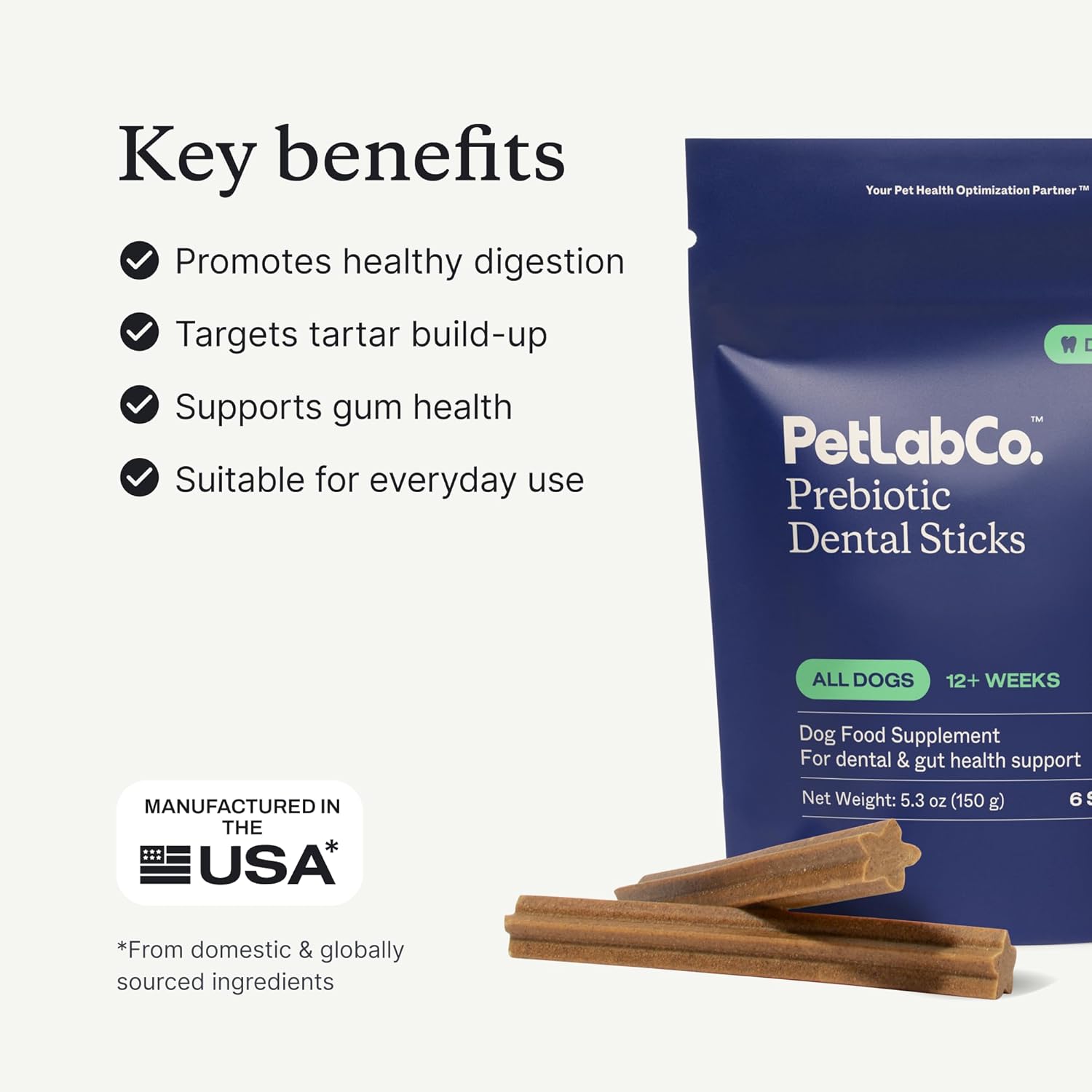Dental Sticks – Dog Dental Chews -Target Plaque & Tartar Build-Up at the Source - Designed to Maintain Your Dog’S Oral Health, Keep Breath Fresh and Provide Digestive Help (6 Sticks)