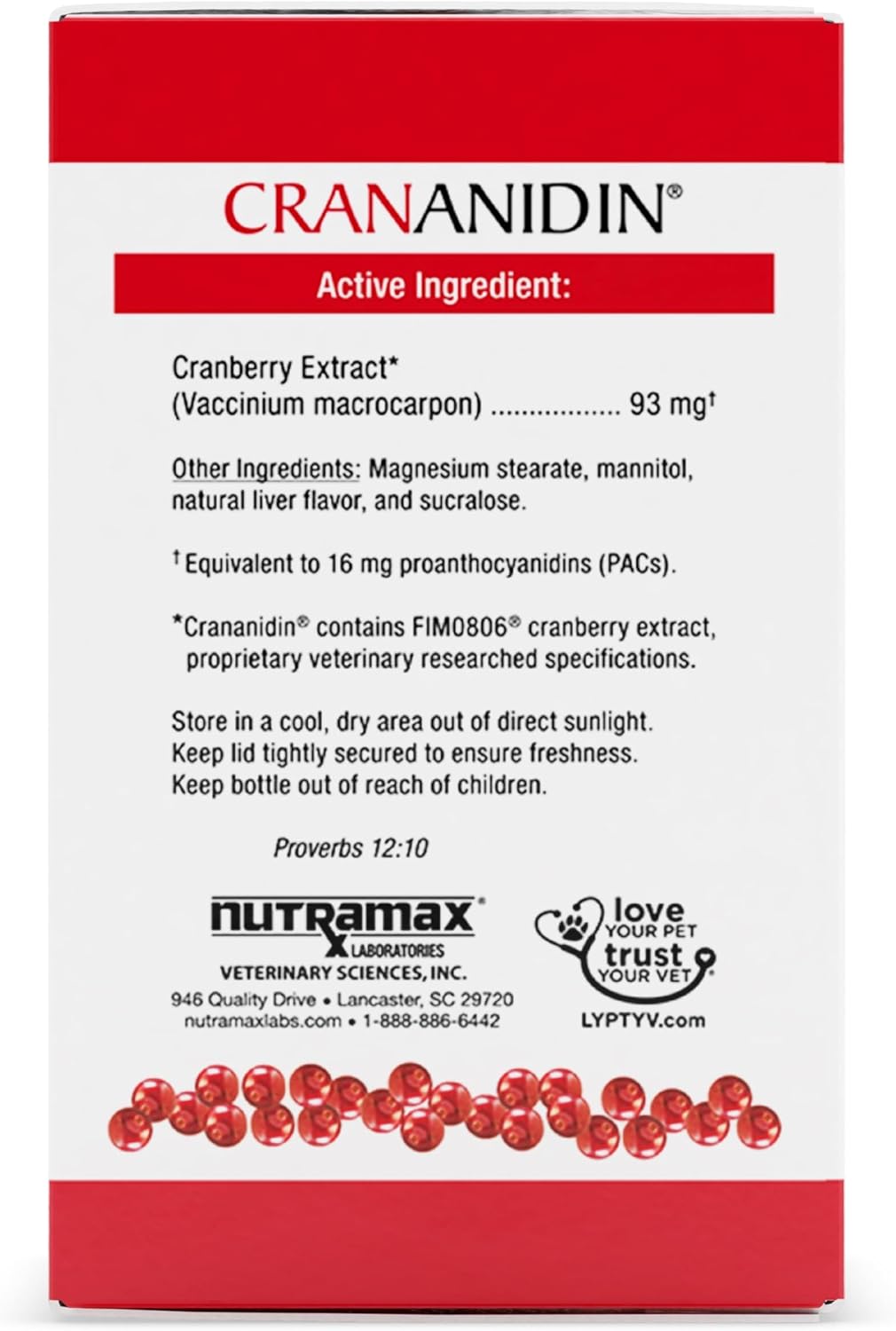 Crananidin Cranberry Extract Urinary Tract Health Supplement for Dogs, 75 Chewable Tablets
