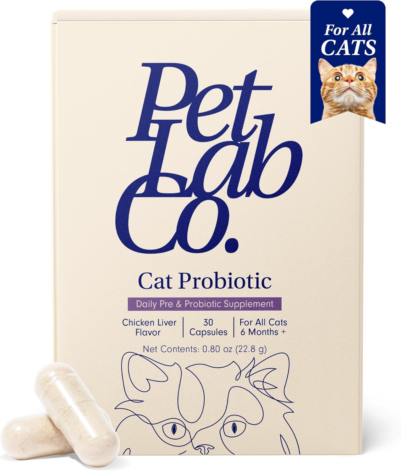 Probiotics for Cats, Support Gut Health, Occasional Diarrhea, Digestive Health & Immune Support - Easy to Use - 30 Count