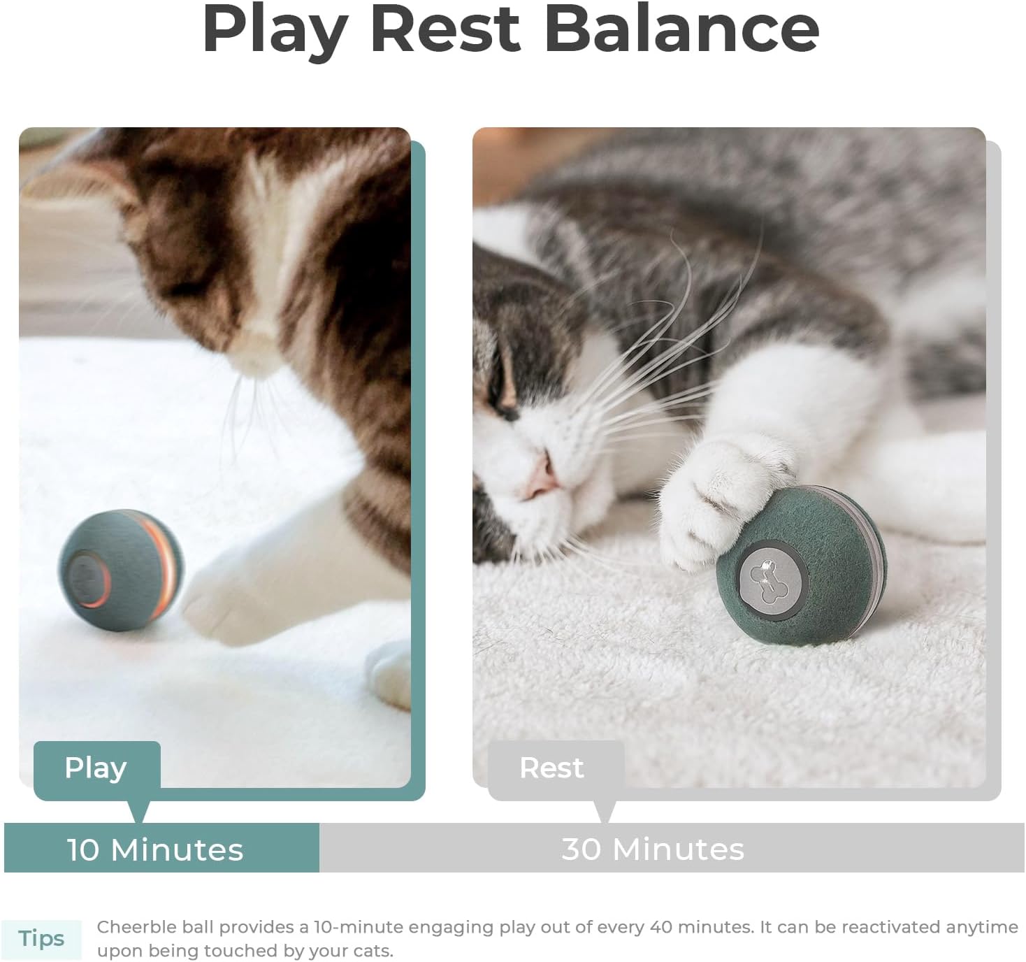 Interactive Cat Ball Toy, Automatic Moving Ball Puzzle Toy for Indoor Cat Kitten, Smart Anti-Depression Pet Toy Fun Gift with Light (Green)